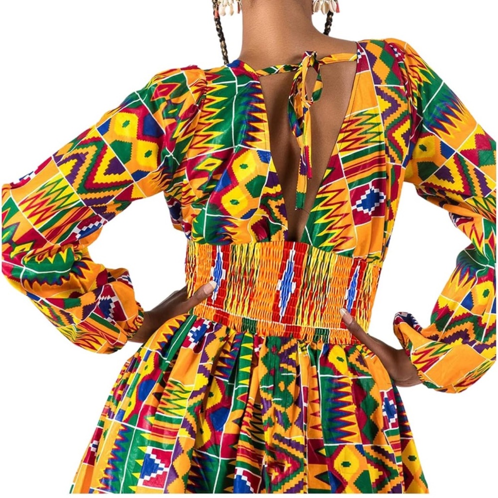 Size large African Dashiki Printing Dress Long Sleeve Midi Fit Dresses